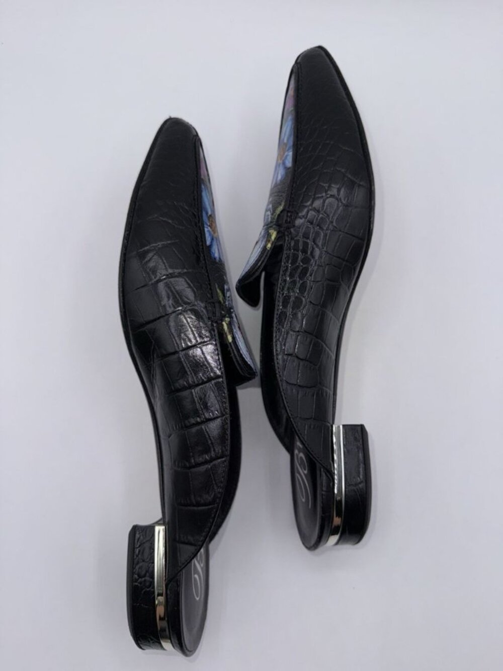 Brighton Floral Everly Mules Croc Embossed Black Low Heel Sz 9 Made In Italy - Picture 9 of 16